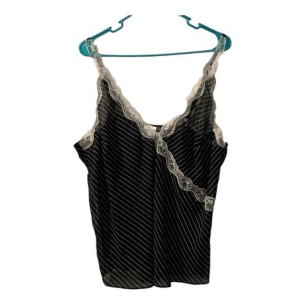 Women's Black White V-Neck Sheer Chemise Slip Size 1X/1T EUC #0352
